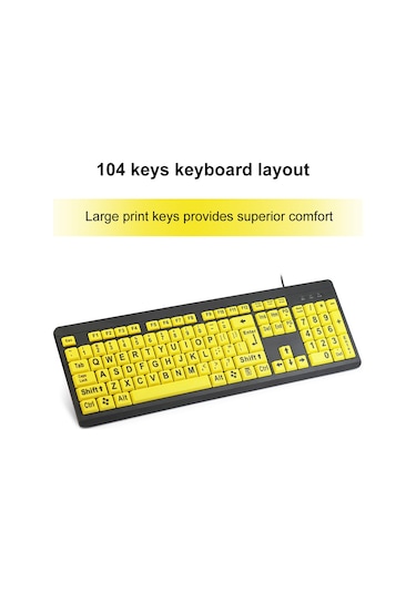 Geeksen Büyük Yazılı Usb Klavye - Görme Engelliler Ve Yaşlılar İçin Rahat Kullanım