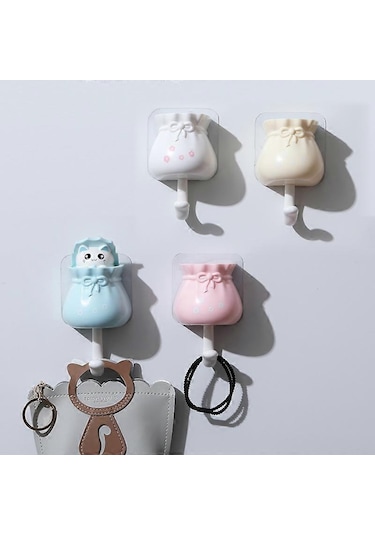 Adet Sevimli Duvar Kancaları, Oda Dekoru İçin Yapışkanlı Kedi Anahtarlık, Havlu Sırt Çantası Şapka Atkı Asma Dekorasyonu İçin Ağır Hizmet Tipi Duvara Monte Kedi Palto Kancaları Çok Renkli