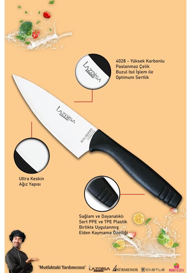 Eco Serisi Mutfak Bıçak Seti Et Ekmek Sebze Salata Pizza Bıçağı Siyah