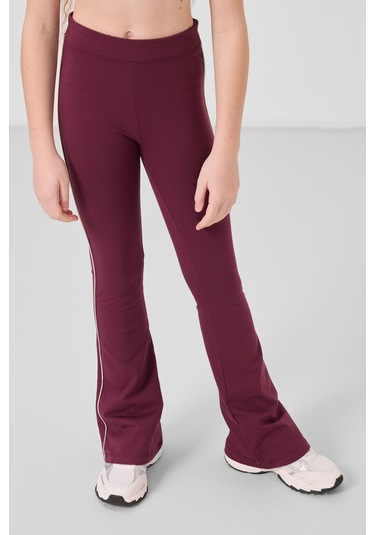 Bej-bordo Pamuklu O Yaka Standart Fit Basic İspanyol Paça Kız Çocuk Tayt Takım - 75192 Bej