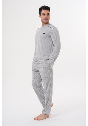 Mecit 2982 Gri Büyük Beden Uzun Kollu Erkek Pijama Takımı Gri