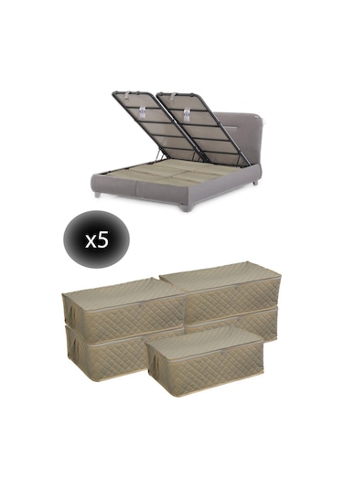 Adarya Home 5 Adet Bazaaltı Hurç 60 x 40 x 22 - Büyük Boy Baza Hurcu -  Krem