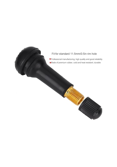 Yaleker 10 Adet Tr414 Lastik Ventili - Kauçuk Malzeme, 11.5mm Jant Delik Uyumlu, Isı Ve Soğuk Dayanıklı, Yerine Konulabilir Vantil Çekirdeği Yok