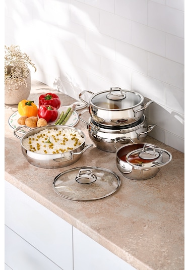 Emsan Cemre İndüksiyon Tabanlı 8 Parça Çelik Tencere Seti