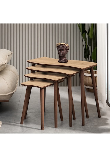 Vovvahome Salsa 4lü Dörtlü Mdf Ahşap Zigon Sehpa - Meşe