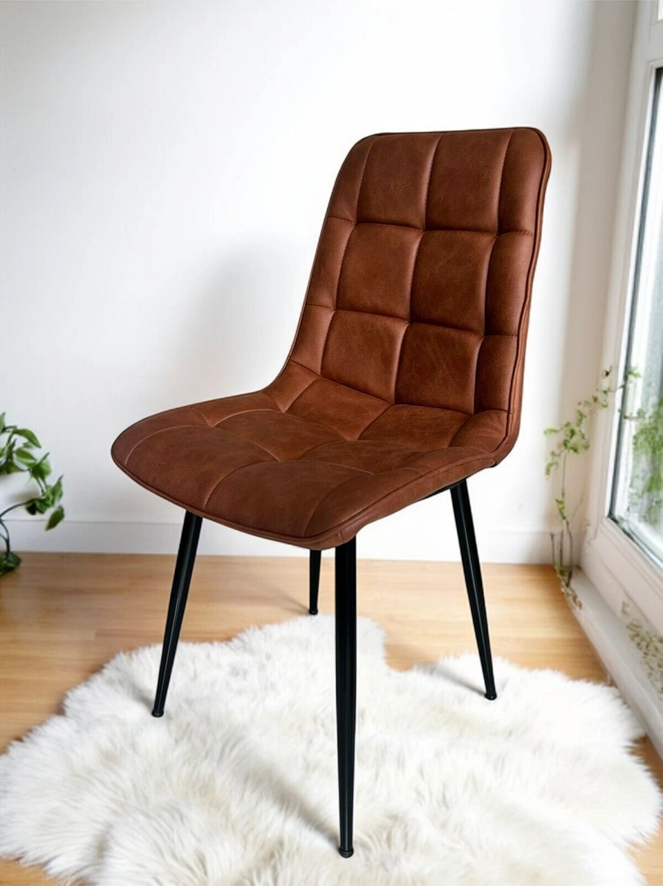 Dengema Bahar Sandalye 2 Adet Modern Yemek & Mutfak Sandalyesi, Kahverengi Kumaş - Metal Siyah Ayak Kahverengi