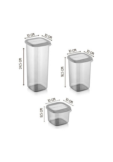 Kitchen Life 18'li Etiketli Square Kare Erzak Saklama Kabı Seti x6(550ml-1200ml-1750ml) Sert Kapaklı Kavanoz