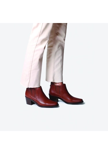 Camel Bot Kadın Utıel Toni Pons Leather Cowboy Ankle Boots Wıth Heel kahverengi
