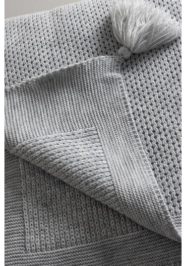 Miel Gri Kenarı Ponponlu Çift Kişilik Battaniye 200x220 37105 Gri