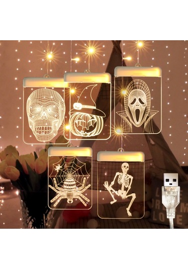 Sones Led Cadılar Bayramı Işık Dizisi Maskeli Parti Dekorasyon Lambası Sıcak Beyaz Işık