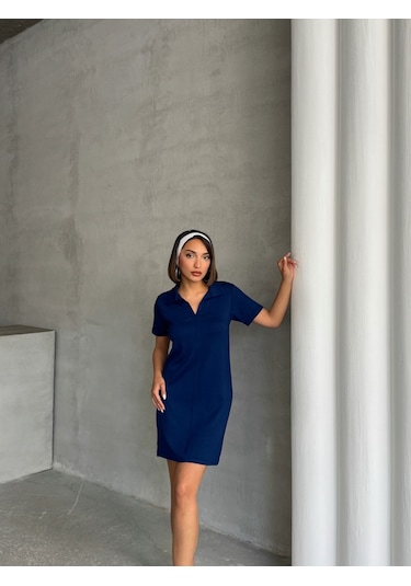 Kadın Polo Yaka Soft Touch Elbise Lacivert