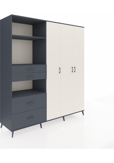 Kronos Dolap 12 Raflı 4 Çekmeceli Tek Askılı 220x59x243 Antrasit-aytaşı/antrasit Aytası/antrasıt