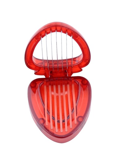 Sones Mutfak Aleti Plastik Çilek Dilimleyici Meyve Bıçağı Paslanmaz Çelik Bıçaklı Kırmızı