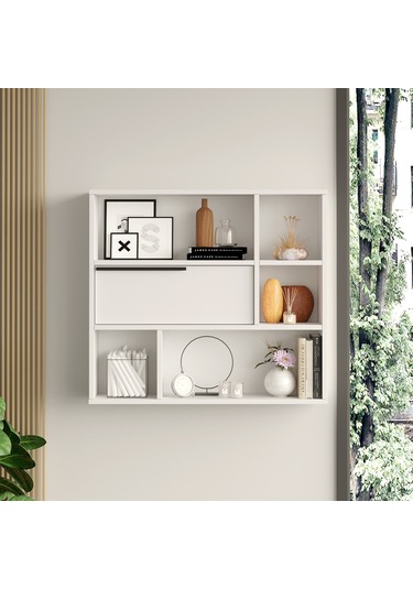 Yurudesign Ocean Duvar Rafı Kitaplık Kapaklı Beyaz On5-w