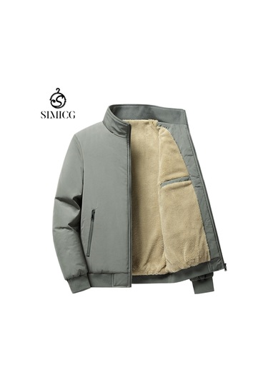 Fleece-lined, Thickened Stand-up Collar Casual Men's Jacket Gri