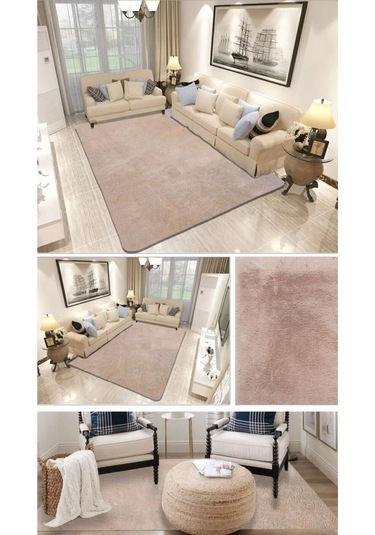 Raschel Carpet Vizon Lüks Raschel Kaymaz Taban Peluş Halı Yolluk Vizon