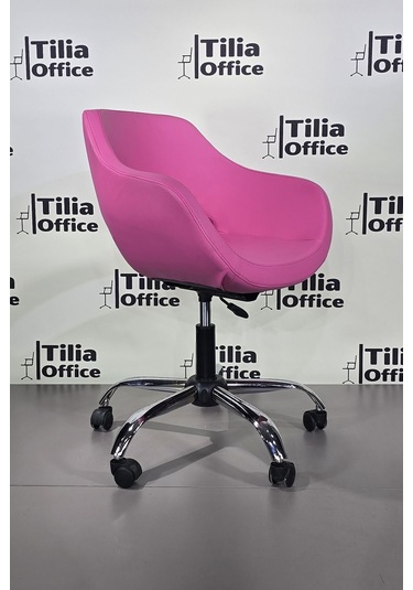 Monaco Çalışma Kesim Koltuğu Yonca Tekerlekli Krom Ayak Pembe