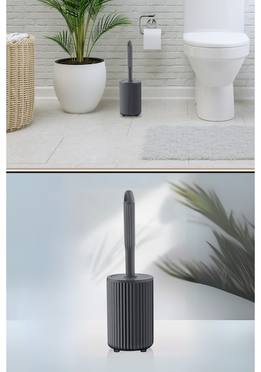 Flora Yuvarlak Tuvalet Fırçalık, Klozet Banyo Wc Temizlik Fırçası Gri