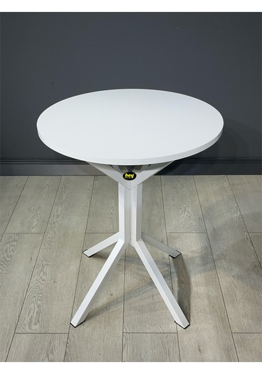 Mercan 2 Kişilik Yuvarlak Mutfak Yemek Masası Takımı 2+1 Beyaz Deri 60 Cm Beyaz 2'li