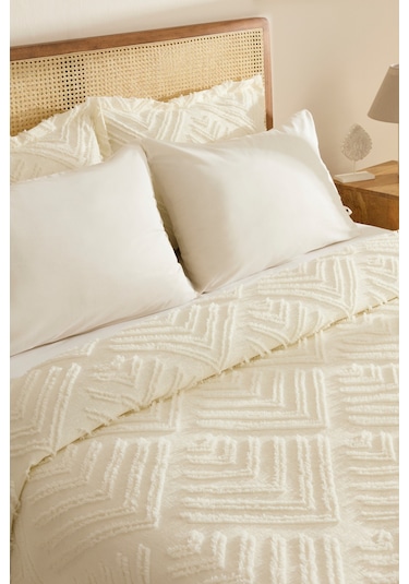Karaca Home Velora Çift Kişilik Yatak Örtüsü Takımı Ekru Ekru