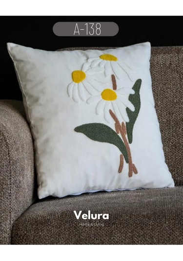 Dekoratif Kırlent & Pinterest Kırlent & Keten Kumaş - Nakış İşleme & A138 Turuncu - Yeşil - Krem