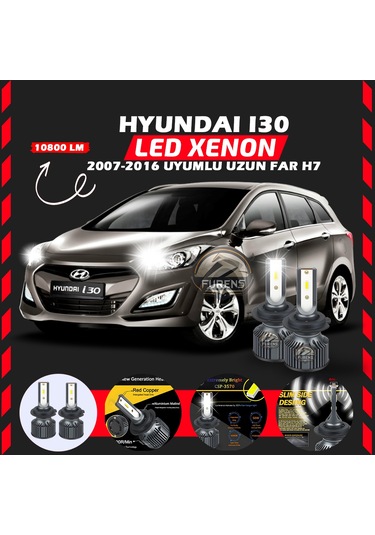 Hyundai İ30 2007-2016 Uzun Far Uyumlu Şimşek Etkili Led Xenon Premium Series H7