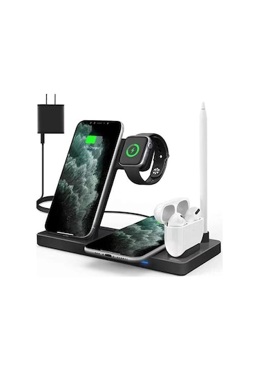 Yeni Özel Model Dört-in-bir Kablosuz Şarj Cihazı, Apple Cep Telefonları, Saatler, Kulaklıklar İçin Dikey Kablosuz Şarj Standına Uygundur.