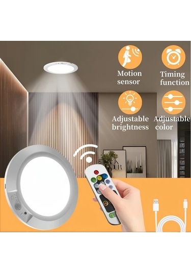 Fastbuy Uzaktan Kumandalı Hareket Sensörlü Tavan Lambası - 5 Parlaklık Seçeneği Ve 3 Renk
