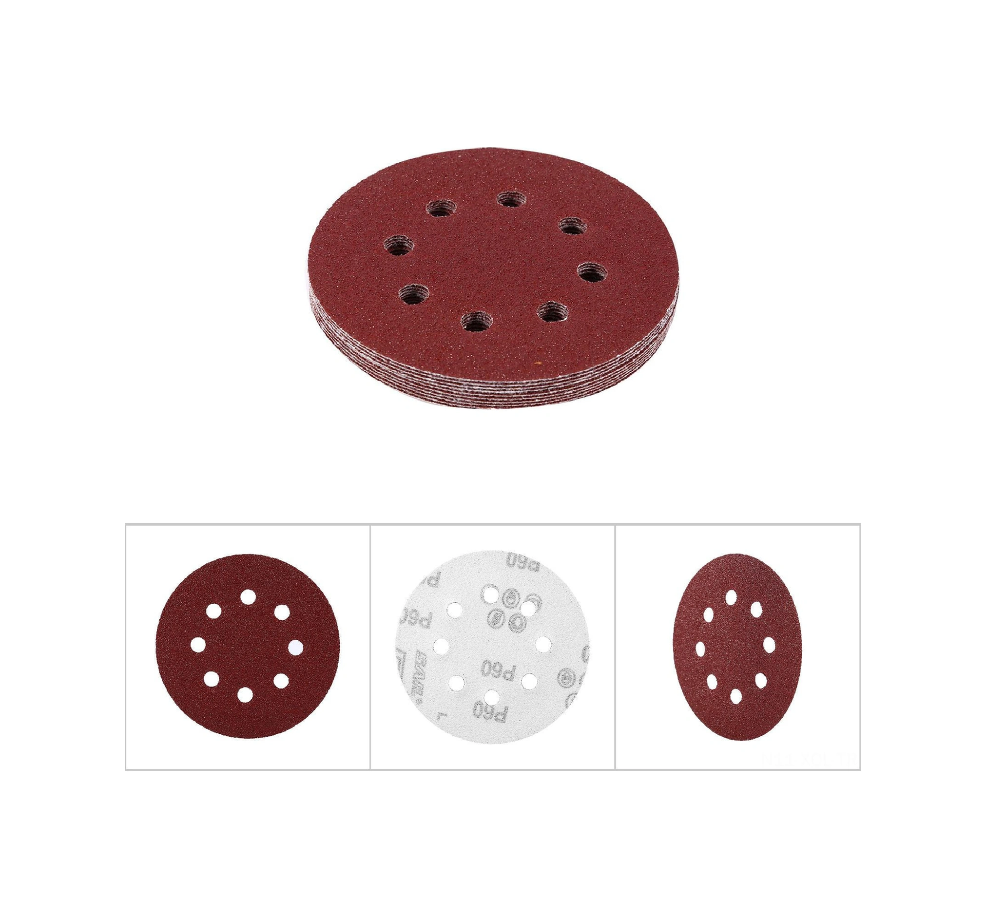 Konesam Alüminyum Oksit 125mm 8 Delikli Disk Zımpara Kağıdı 60 - Kırmızı, 10 Adet/paket - Ahşap, Metal Ve Otomobil Cila İçin Dayanıklı Ve Verimli