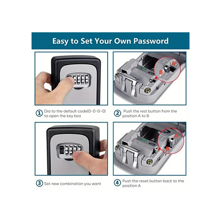Sunshine011 Siyah 4 Haneli Kombinasyonlu Çelik Kasa, 5 Anahtar Kapasiteli İç Ve Dış Mekan Duvar Montajı Siyah
