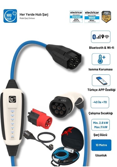 Çantalı Standart Plus 16a 11kw 10m Monofaze & Trifaze Ev Prizli Wifi+bluetooth Ac Mobil Şarj Wallbox 11 Kw