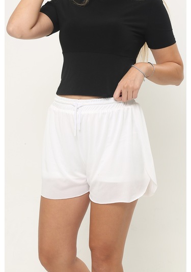 Kadın Beyaz Kumaş Bol Kesim Spor Şort Beyaz