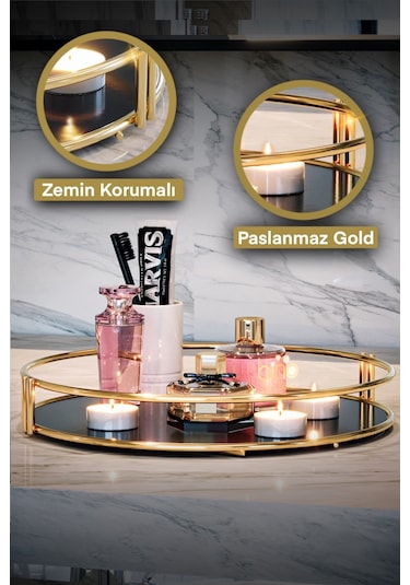 Bino Servis Sunum Ikramlık Gold Büyük Lüks Organizer Sofra Tepsi