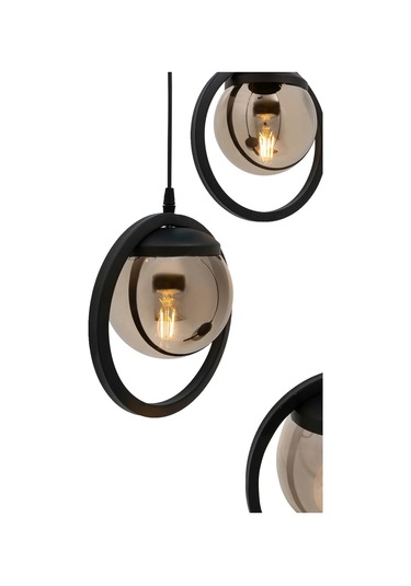 Halka 3 Lu Tepsi. Glop Füme Rengi Camlı Siyah Avize. Salon, Mutfa Siyah