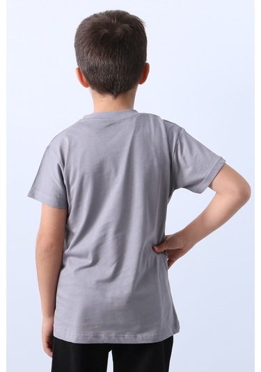 Erkek Çocuk Tişört Stay Cool Baskılı Bisiklet Yaka F18 Gri