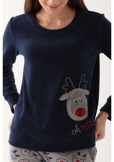Arnetta Oh Deer Lacivert Kadın Uzun Kol Pijama Takım