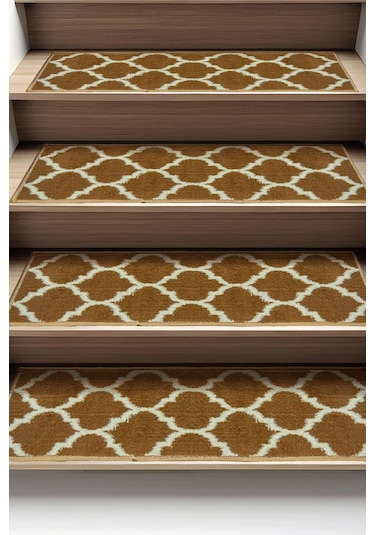 Dikdörtgen Dokuma Merdiven Halısı Kendinden Yapışkanlı Kahve Bej