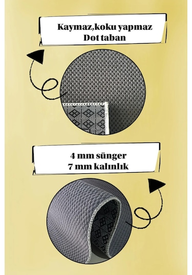 Antrasit Gri Kaymaz Tabanlı Kesme Yolluk Kabartmalı Koridor Mutfak Salon Halısı