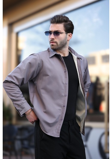 Madmext Füme İçi Polarlı Erkek Gömlek E6759 Füme