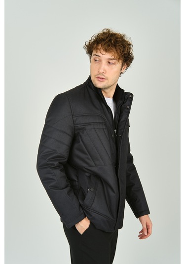 Lucas Erkek Hakim Yaka Fermuar Ve Çıtçıt Kapamalı Kaban 4784 Siyah Siyah