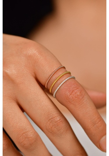 Burgu Desen Mix Üçlü Minimal Gümüş Yüzük Set R10014