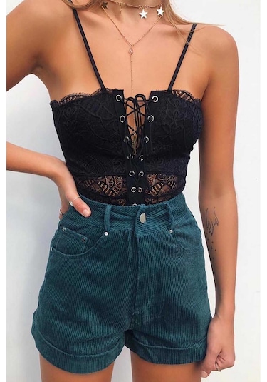 Merry See Dantel İşlemeli Siyah Body Siyah