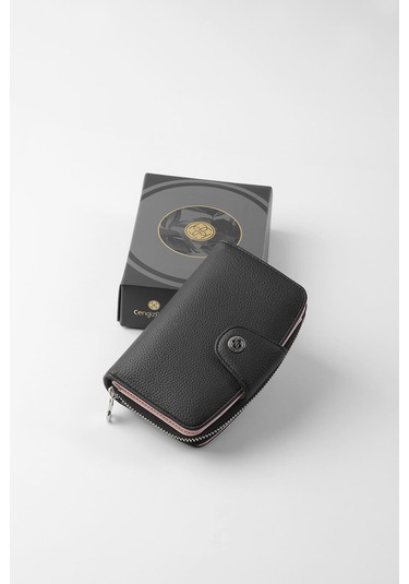 Cengiz Pakel Orta Boy Çıt Çıt Detaylı Kadın Cüzdan/portföy - 65300 - Siyah/pudra 65300-siyah-pudra