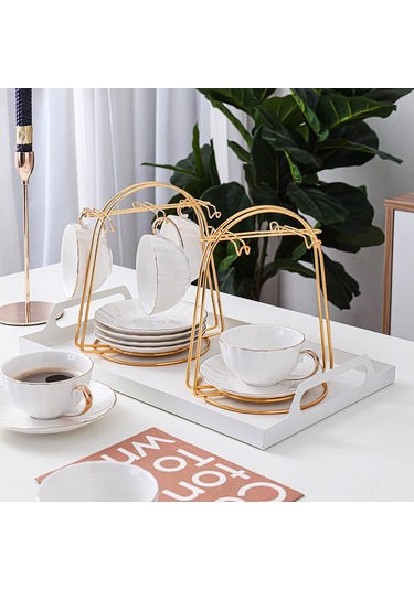 Qingmipy Eşsiz Retro Tasarım Demir Çelik Kahve Fincan Rafı - 4 Fincanlı,电镀 Altlık, Ev/café İçin Kolay Kurulum, 180g Hafif Ve Dayanıklı