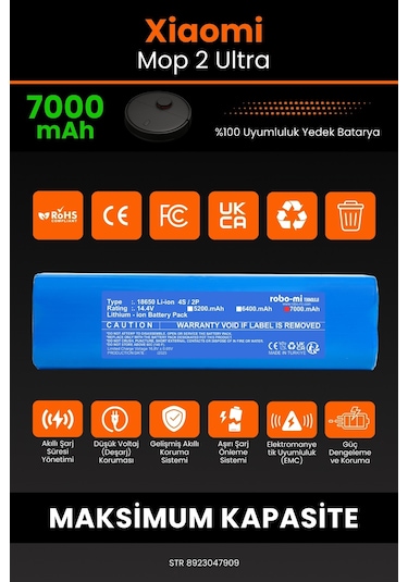 Xiaomi Mi Robot Vacuum-mop 2 Ultra Uyumlu Batarya 7000.mah