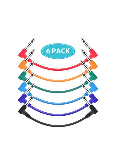 Geeksen Gitar Efekt Pedal Kabloları Enstrüman Yama Kablosu 15cm 1/4 İnç Dik Açı Ts Fiş Pvc Kılıf, 6 Adet/pak Çok Renkli