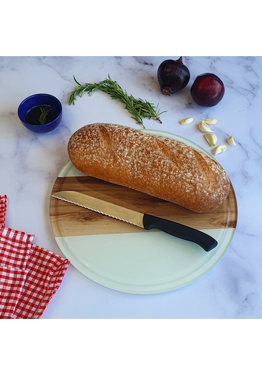 Kanallı Cam Kesme Tablası | Şerit Ahşap Görünüm | Çap32cm