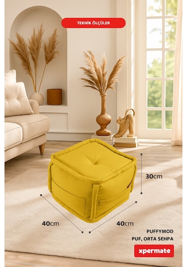 Xpermate Puffymod Dekoratif Kare Puf Orta Sehpa 40x40 Cm Sarı