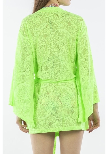 Nicoletta Yeşil Kadın Pareo Kaftan Sabahlık Dantelli Yeşil