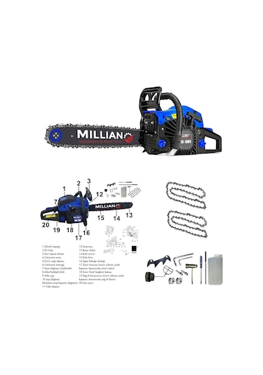 Millian MLN-MS-361 52CC 3.2HP Benzinli Testere Ağaç Odun Dal Kesme Makinesi